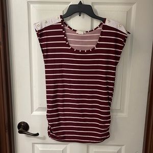 Large Sleeveless Striped Shirt - Burgundy Red